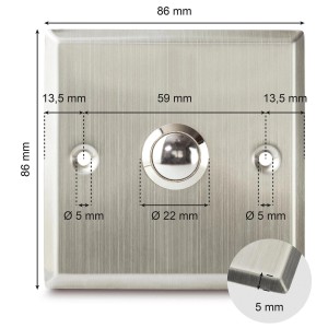 Edelstahl Klingelblende 86x86mm mit Taster, gebürstete Optik für Sicherheit & Haustechnik.