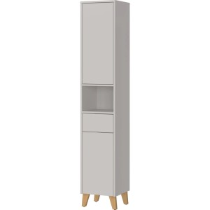 Germania Hochschrank Kaschmir für Bad. Modernes Design mit Holfüßen, offenem Fach, Schublade und zwei Türen.