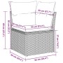 vidaXL Garten-Sofagarnitur, 7-teilig, schwarz, Poly Rattan, mit Maßangaben.