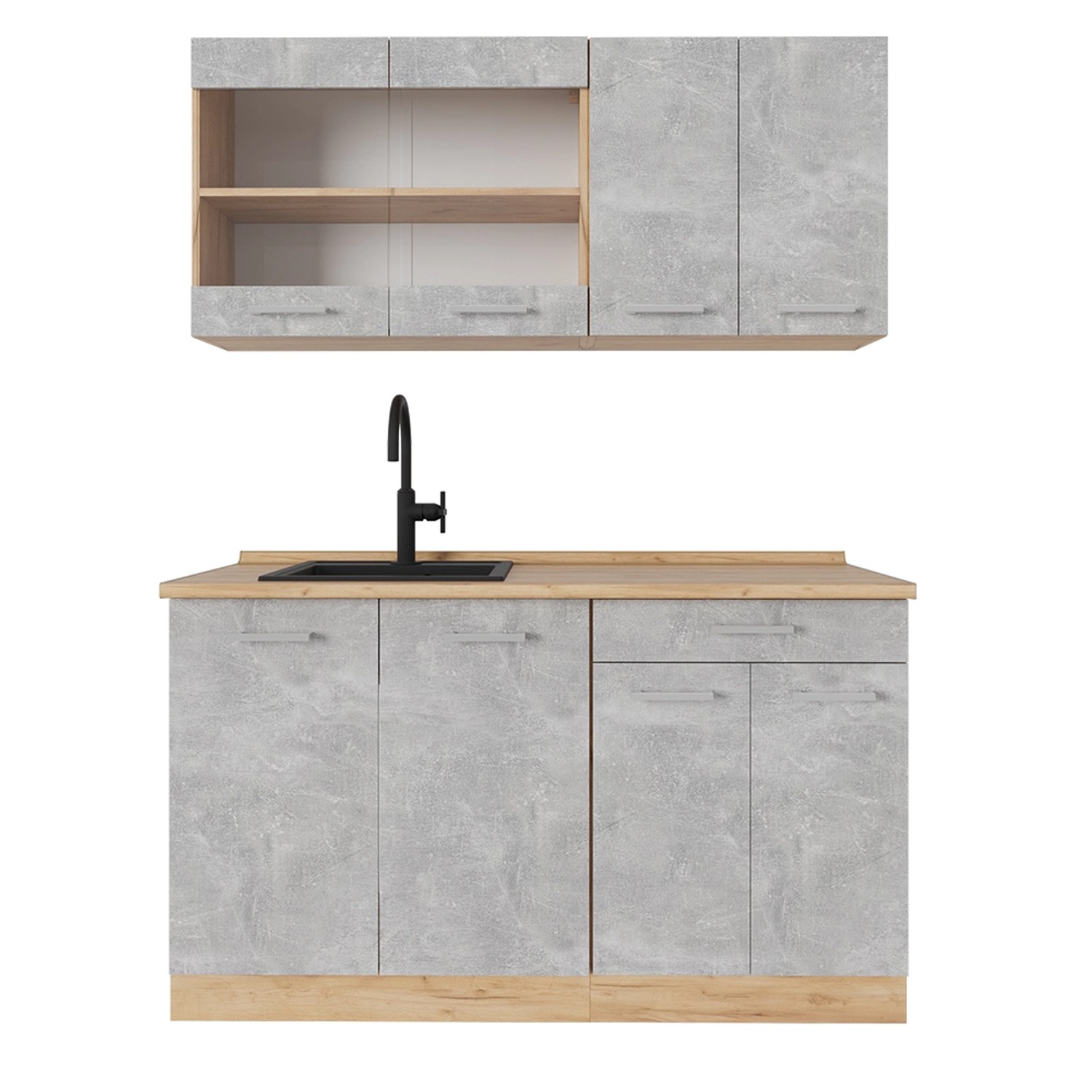 Vicco R-Line Küchenzeile Beton/Goldkraft Eiche 140 cm AP Eiche günstig online kaufen