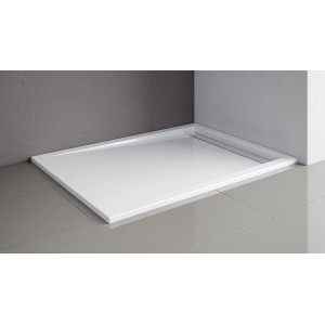 Rechteckige, extraflache Schulte Duschwanne, 120x90 cm, Alpinweiß, mit Ablaufgarnitur und Füßen.