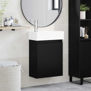 vidaXL Badezimmer Waschtischunterschrank mit Wasserhahn Schwarz 889442