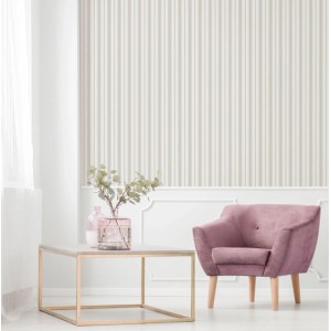 Sanders & Sanders Vliestapete mit vertikalen Streifen in Grau und Beige, ideal für stilvolle Wohnräume.