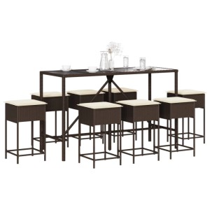 vidaXL 9-Tlg Gartenbar-Set mit Kissen Braun Poly Rattan 3261471