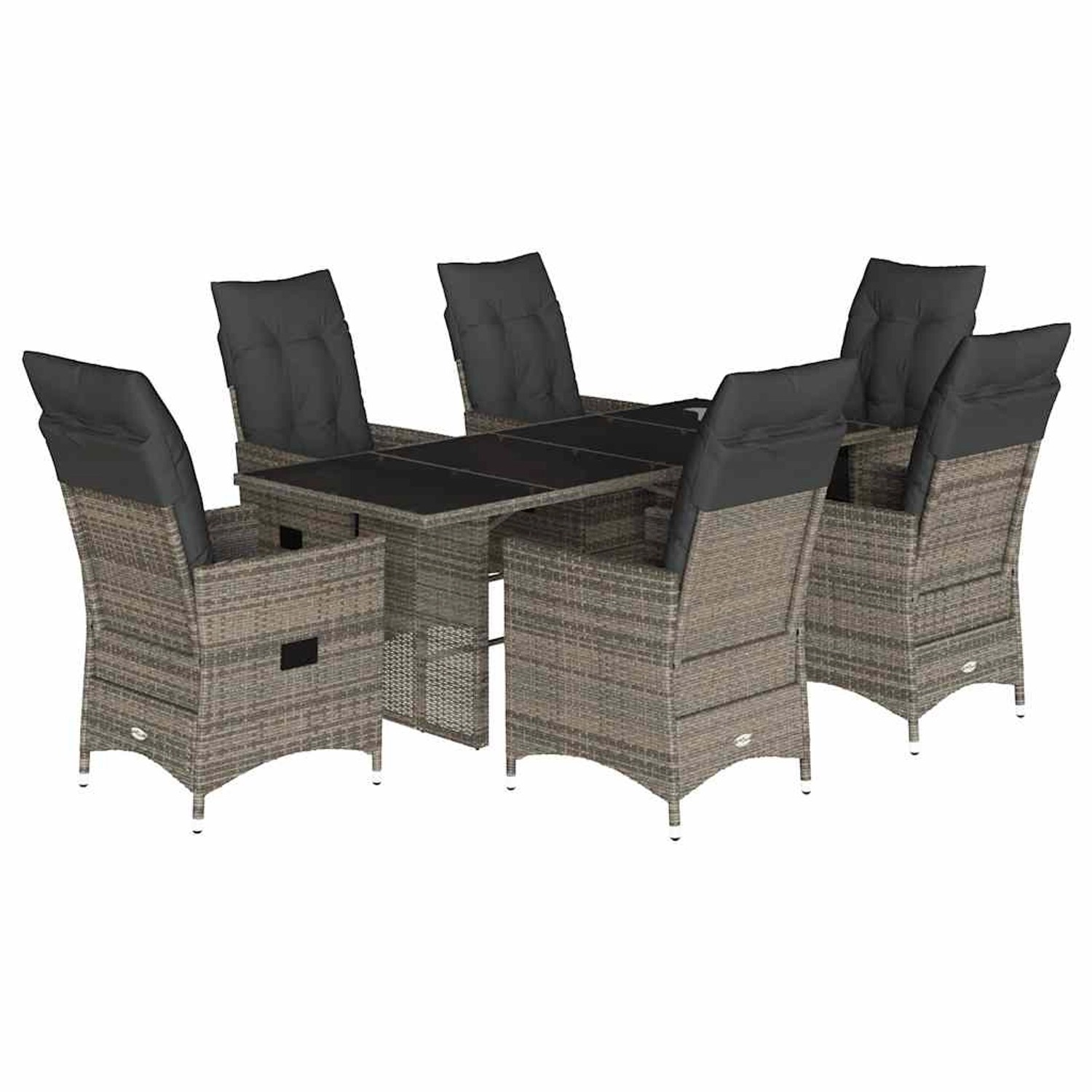 vidaXL 7-Tlg Garten-Essgruppe mit Kissen Grau Poly Rattan 3276744 günstig online kaufen