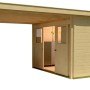 Unbehandeltes Weka Holz-Gartenhaus mit Flachdach und Anbau. Naturholz, 500x-- cm.