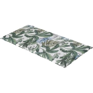Madison Gartenbankauflage Bliss Blue, 120x48 cm, mit tropischem Blätter-Muster.