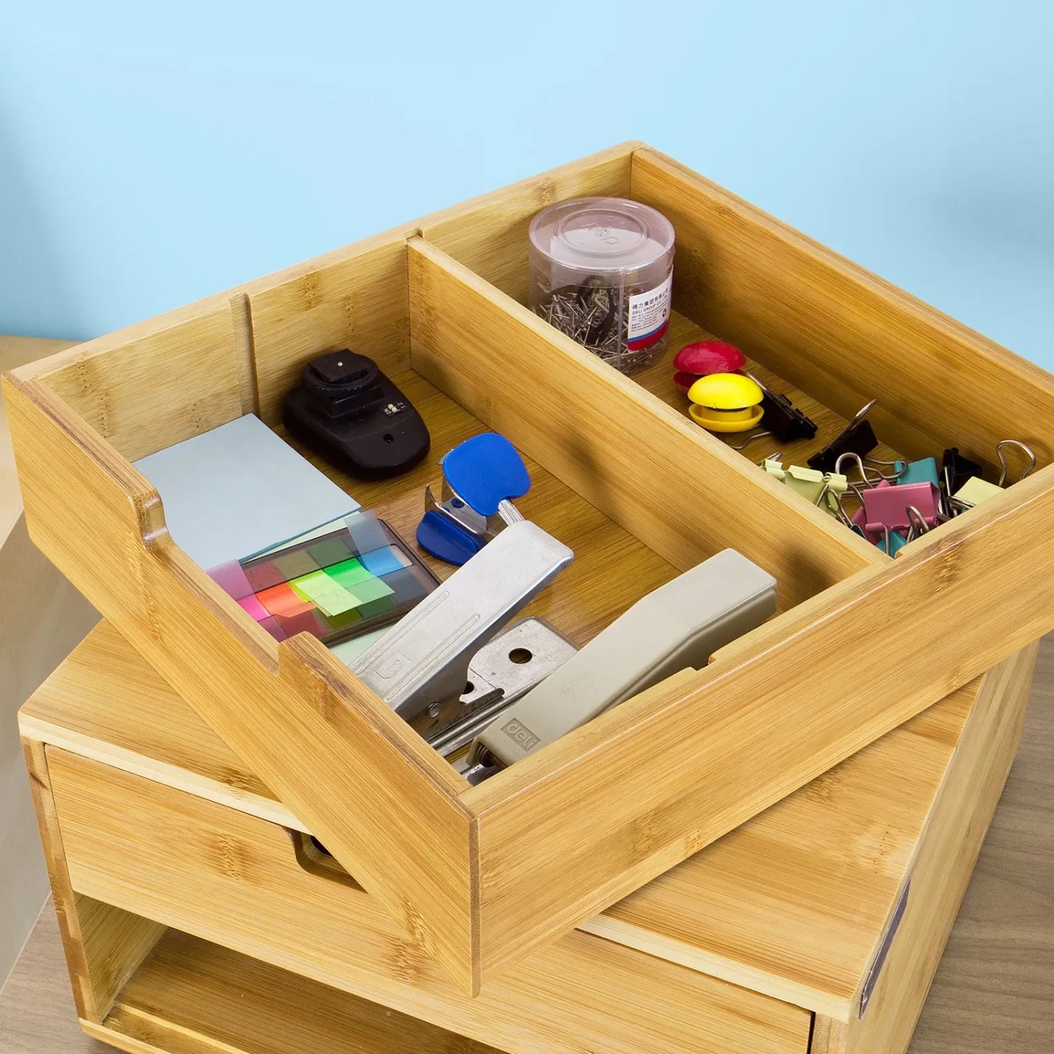 SoBuy Schubladenbox Aufbewahrungsbox Schreibtischorganizer 30x18x31cm Bambus FRG82-N_7