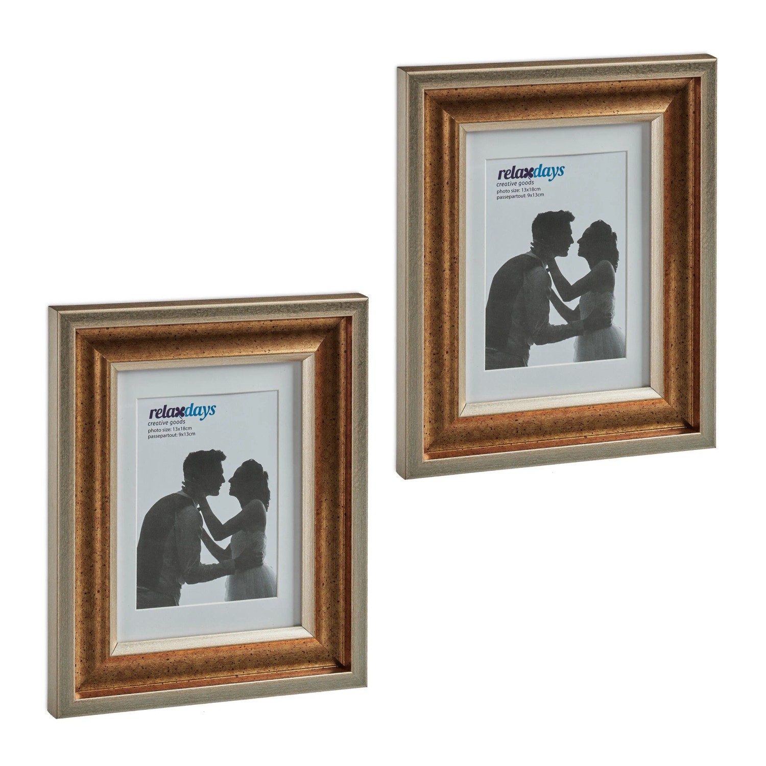 Relaxdays Bilderrahmen 2er Set Kunststoff Glas Gold mit Passepartout 25 cm x 20 cm x 2 cm