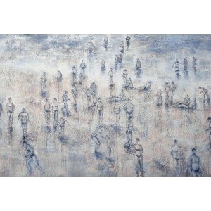 Erismann Fototapete Guido Maria Kretschmer Tag am Meer, blau, 4,0x2,7m mit Menschen am Strand.