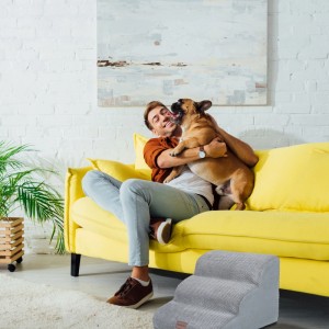 Relaxdays Hundetreppe mit 3 Stufen Schaumstoff Polyester Grau Abnehmbar Rutschhemmend 33 cm x 41 cm x 54 cm 1,7 kg