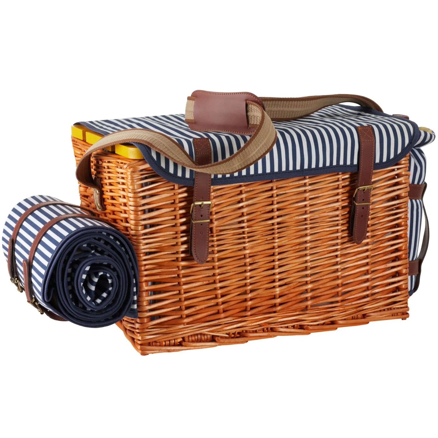 Tectake Picknickkorb Rügen Für 4 Personen  Mit Picknickdecke Kühlfach und Tisch Integriert  32 x 46 50 x 30 cm Braun