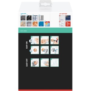 Verpackung der Tesa Eckduschablage Aluxx mit Montageanleitung.