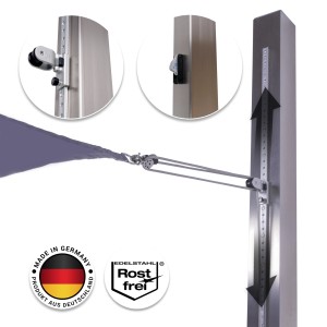 Höhenverstellbarer Sonnensegelmast Quaddro aus Edelstahl, 2,5 m, mit Spannsystem für Markisen & Sonnensegel.