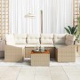 Beige-weißes 7-teiliges vidaXL Garten-Sofa-Set aus Rattan mit Tisch und Polstern.