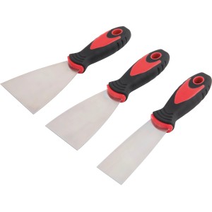 3-teiliges Spachtel-Set mit Stahlblatt und ergonomischem Griff für Malerarbeiten.