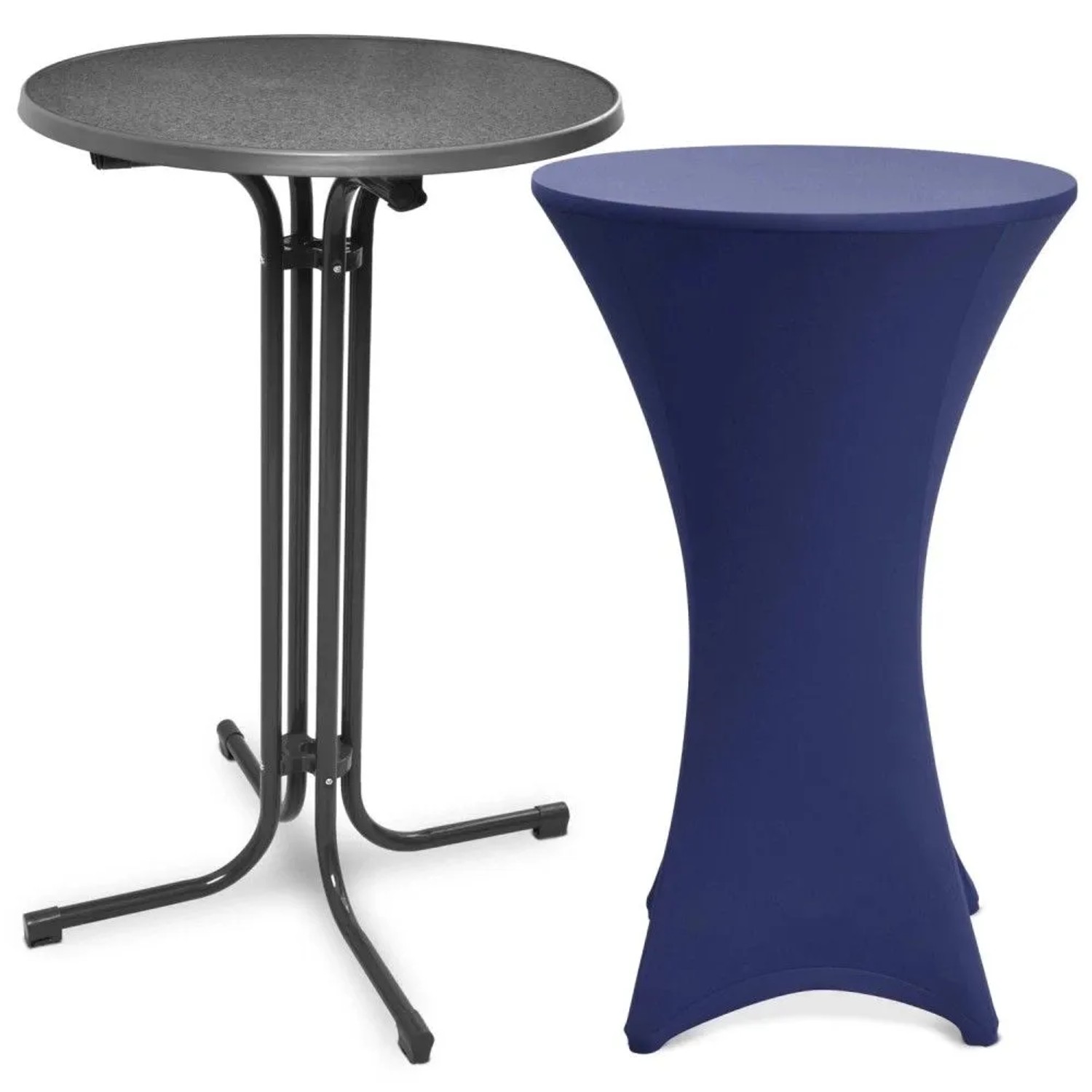 Beautissu Bellini Stehtisch Ø 80cm Grau mit Stella Stehtischhusse Ø 80cm Blau