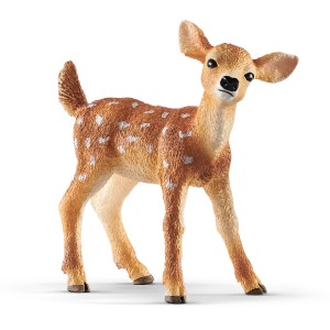 Detailgetreues Schleich Wild Life Weißwedelkalb, braun mit weißen Punkten.