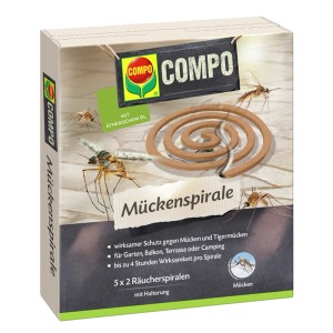 Compo Mückenspirale mit Halterung, 10 Stück. Schutz gegen Mücken und Tigermücken für Garten, Balkon und Terrasse.