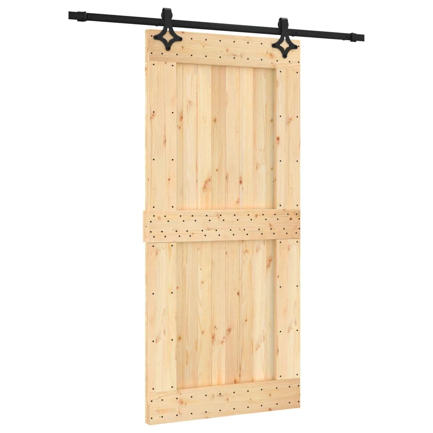vidaXL Schiebetür Natur und Schwarz 95 x 210 cm Massivkiefer 3445071