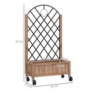 Outsunny Garten-Bett Set aus Tannenholz mit Rankgitter und Rollen, braun.