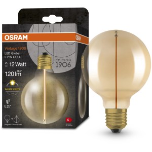Osram LED-Leuchtmittel E27 Globeform, 2,2W, warmweiß, mit Verpackung.