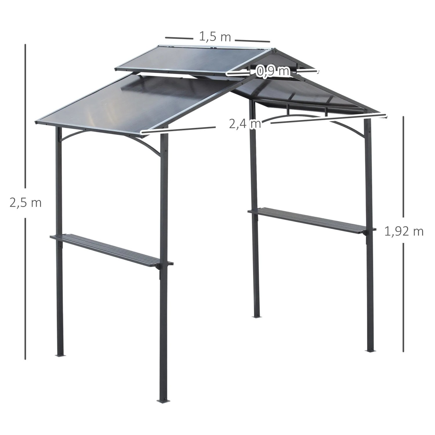 Outsunny GrillPavillon Stahl PC-Platte Schwarz Braun 240L x 150B x 250H cm_3