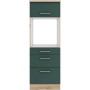 OPTIFIT Savona405 Geräteumbauschrank, 60 cm, Steingrün mit Backofenfach und Schubladen.