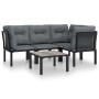 vidaXL Garten-Lounge-Set, 5-teilig, schwarz/grau, Poly Rattan, mit Tisch und Polstern.