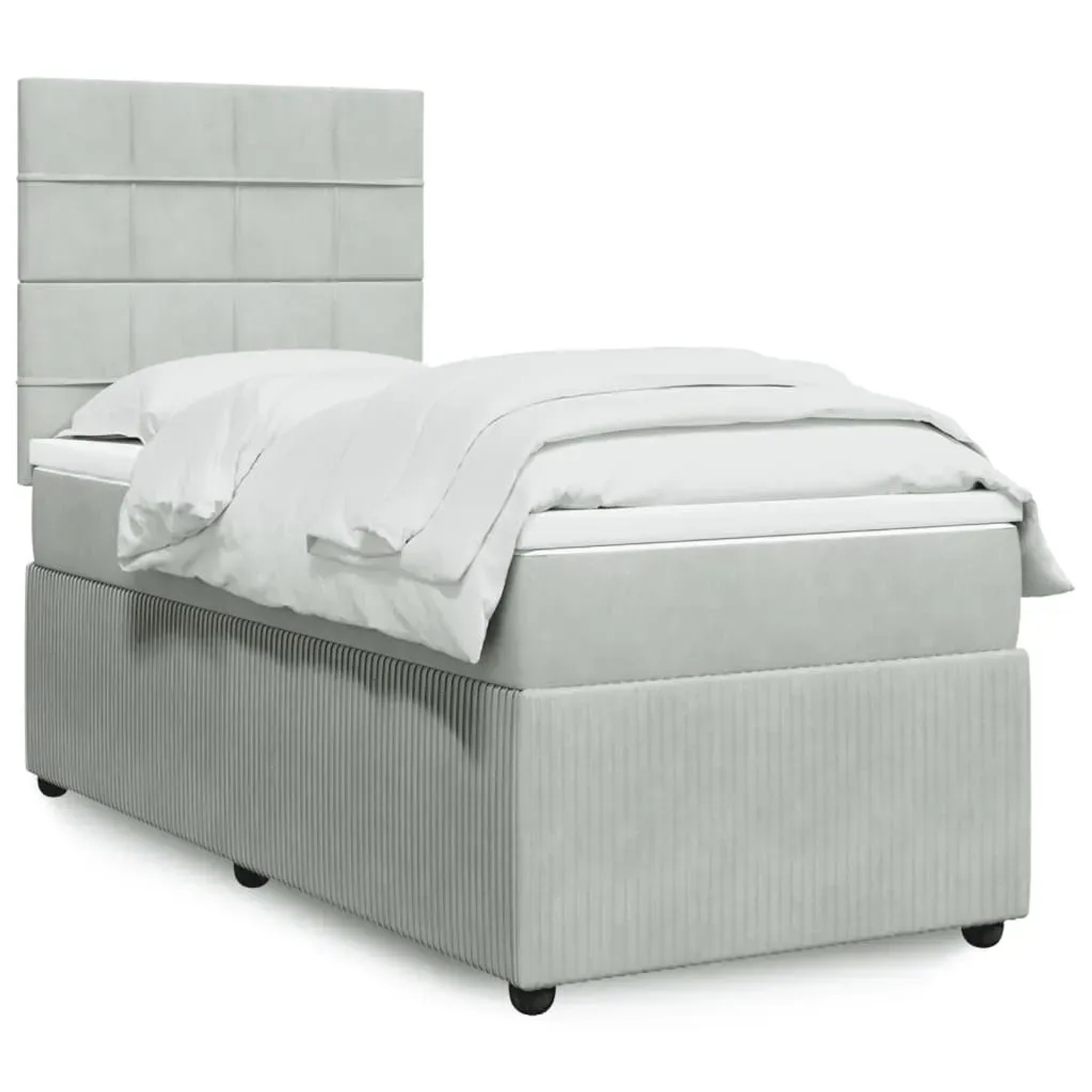 Helles vidaXL Boxspringbett mit Matratze (90x190 cm) aus Samt, inklusive Kopfteil und Matratzenauflage.