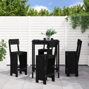 Schwarzes 5-tlg. Gartenbar-Set aus Kiefernholz. Bartisch mit 4 Barhockern für Garten, Terrasse oder Balkon.