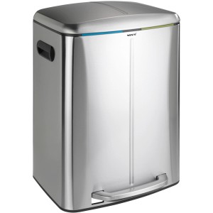 Wenko Tret-Mülleimer Primo, Edelstahl, 2x20L, zur Mülltrennung mit Fußpedal und zwei Fächern.