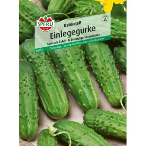 Samenpackung Sperli Einlegegurke Delikateß, grüne, mittellange Gurken.