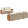 Beige 8-tlg. Garten-Sofagarnitur aus Poly Rattan mit Kissen. Gartenmöbel-Set mit Tisch und Sofas.
