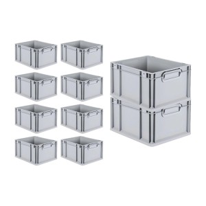 PROREGAL SuperSparSet: 10 graue Euroboxen mit Scharnierdeckel und schwarzen Schiebeverschlüssen.