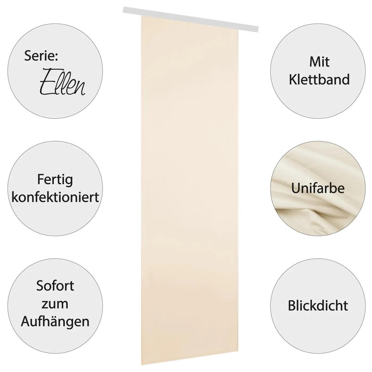 Bestgoodies Flächenvorhang Ellen, 3er Pack, Beige. Blickdichter Fenstervorhang mit Klettband.
