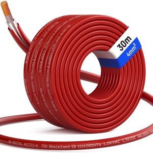 Rotes hb-digital Solarkabel 4 mm² (30m) für Photovoltaik-Anlagen, aufgerollt.