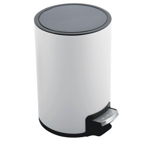 Weißer Spirella Kosmetikeimer Riku 5 l mit Pedal und schwarzem Deckel.