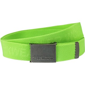 Kübler Pulse Stretchgürtel, neongrün, mit Metall-Koppelschnalle und integriertem Flaschenöffner.