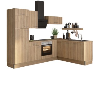Optifit Winkelküche Optikoncept Erik 270 cm in Wildeiche Nachbildung mit E-Geräten.