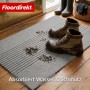Graue Floordirekt Schmutzfangmatte CIRCA mit Streifenmuster, TPE-Rücken und Schuhabdruck.