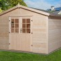 Weka Holz-Gartenhaus Ravenna C Natur, 300x235 cm, mit Satteldach und Doppeltür mit Lichtausschnitten.