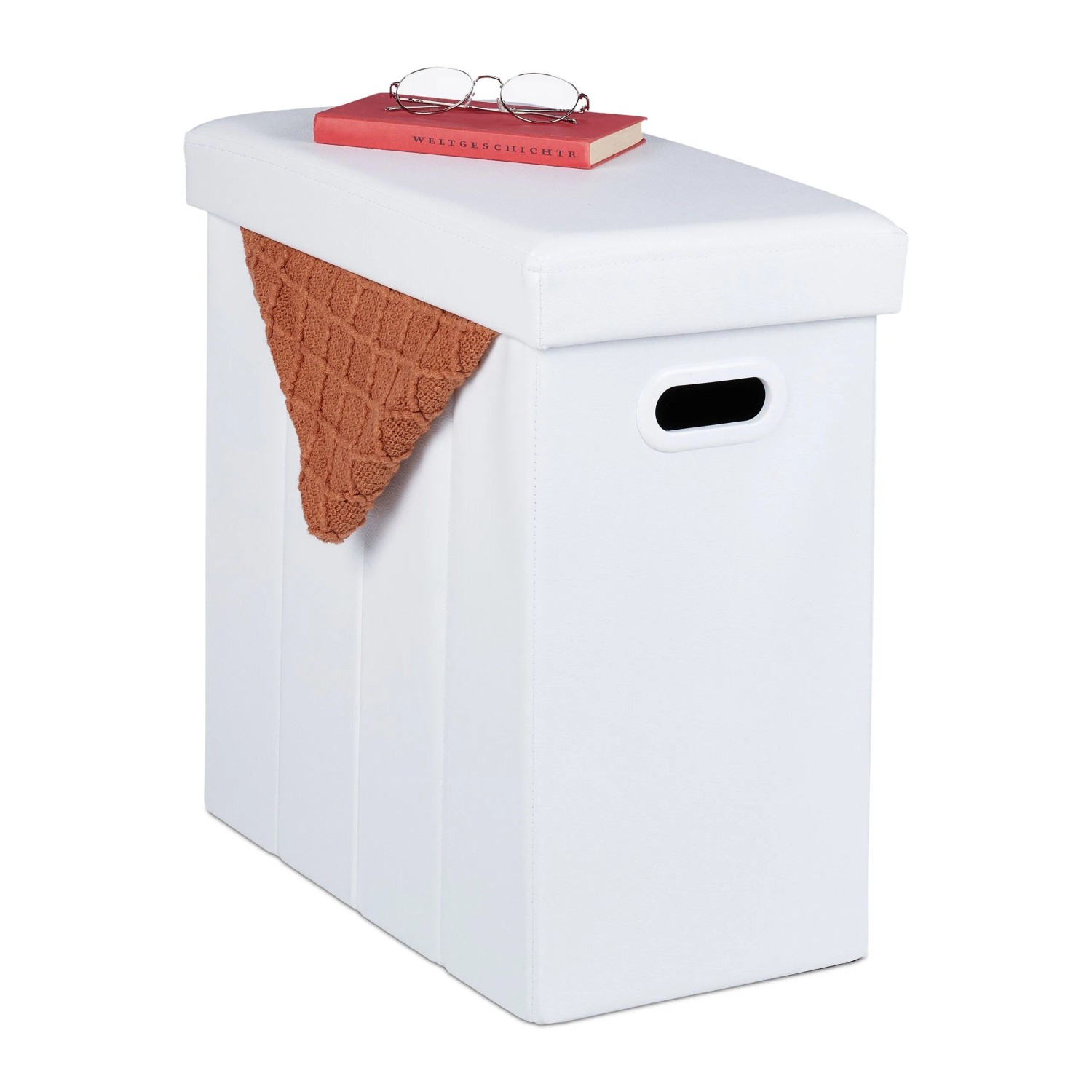 Relaxdays Sitzhocker Kunstleder Weiß Mit Stauraum Faltbar 49 cm x 48,5 cm x 27 cm 3 kg