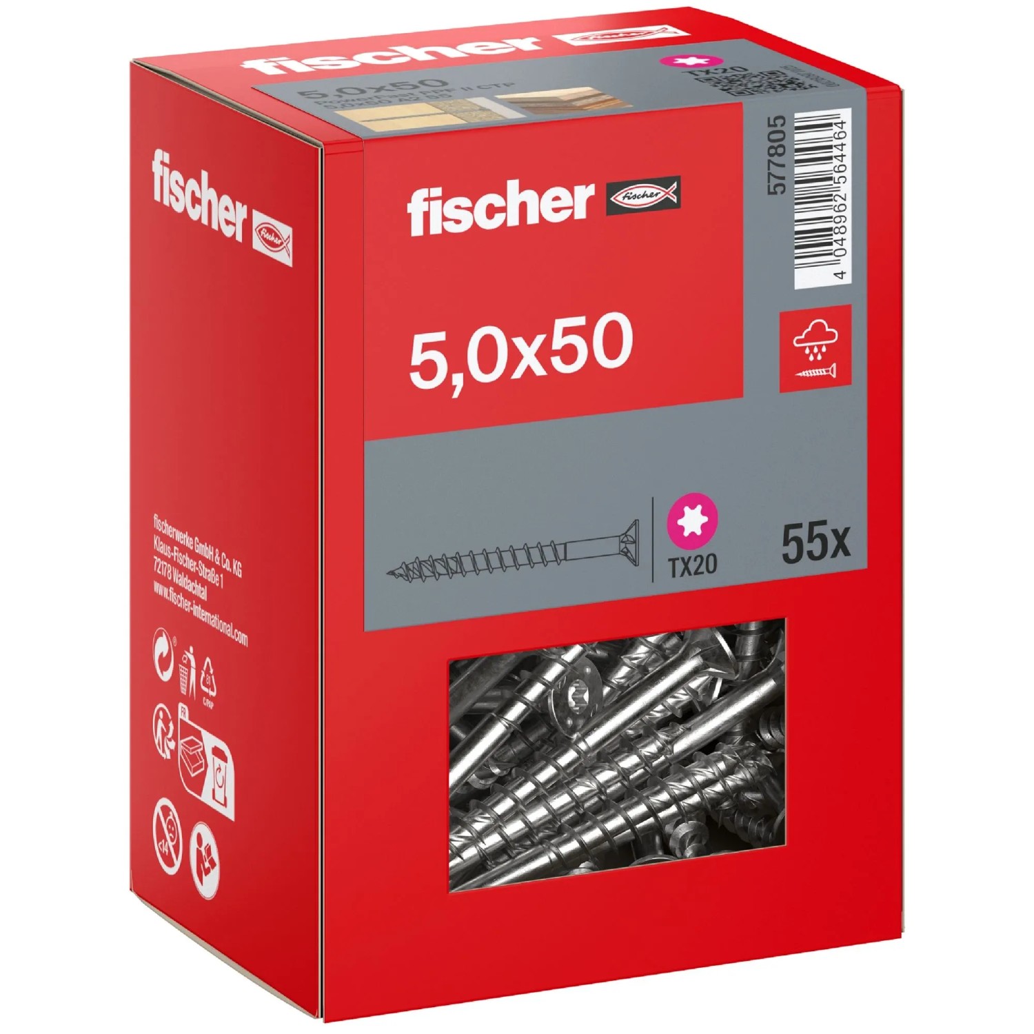 Fischer Schraube PowerFast II A2 Senkkopf TX Teilgewinde Ø 5 x 50 mm 55 Stk