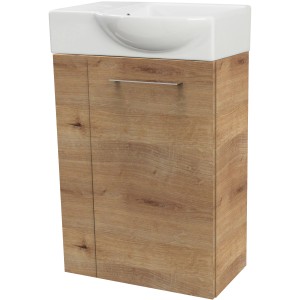 Fackelmann Waschbeckenunterschrank SBC Asteiche, 44 cm breit, mit weißem Aufsatzwaschbecken.