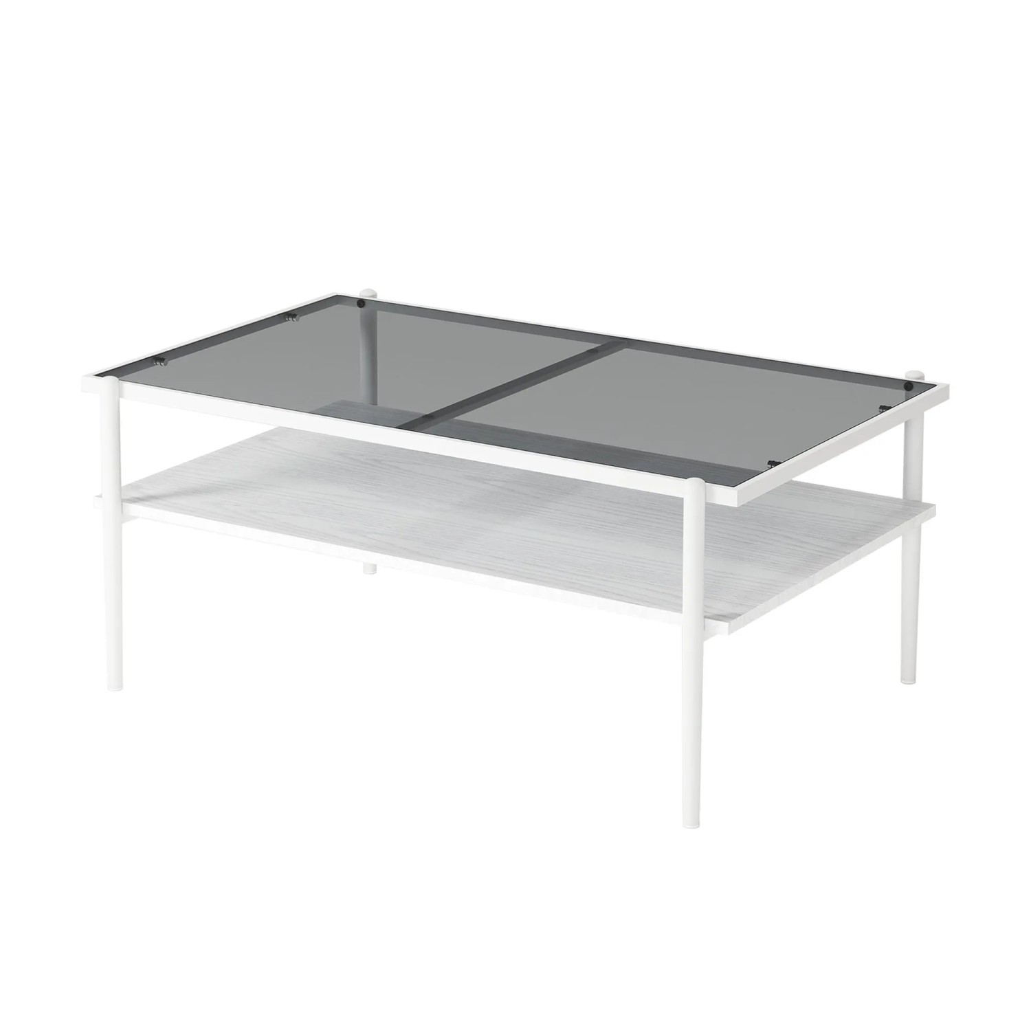 okwish Couchtisch mit Glas Tischplatte Metallbeine Wohnzimmer Modern 97.5x61.5x45cm Grau Weiß