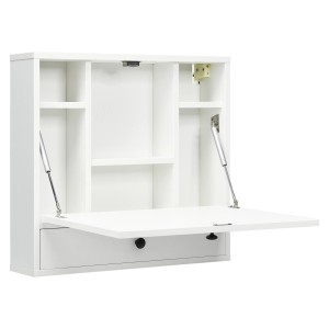 Costway Wandklapptisch mit Ablagefächern & Schublade Weiß