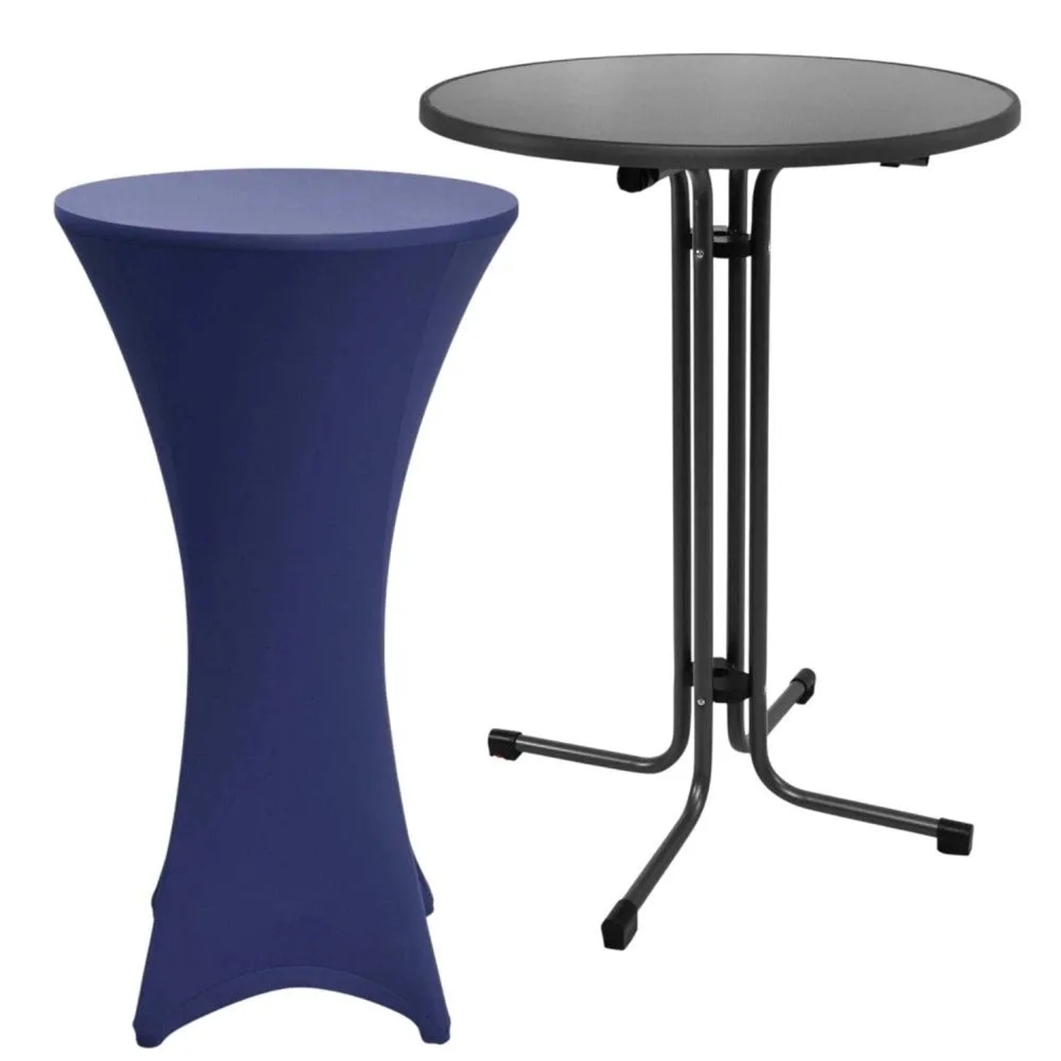Beautissu Sylt Stehtisch Ø 80cm Grau mit Stella Stehtischhusse Ø 80cm Blau