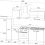 Skizze der Respekta Küchenzeile KB300ESWC, 300 cm, Weiß-Eiche Sägerau Nachbildung, mit Maßen.