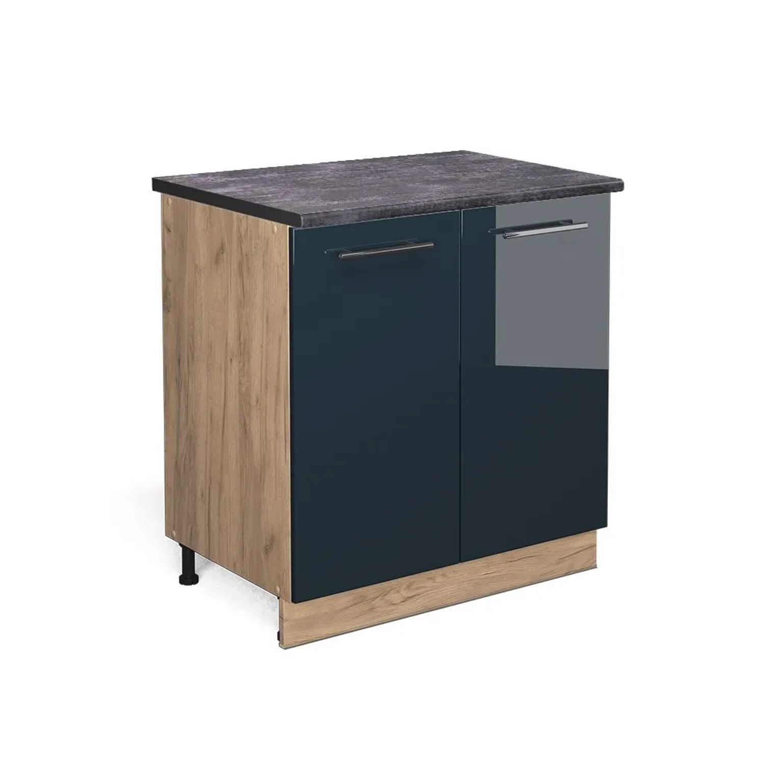 Vicco Küchenunterschrank Fame-Line DunkelBlau Hochglanz 80 x 82 mit Regal AP Anthrazit